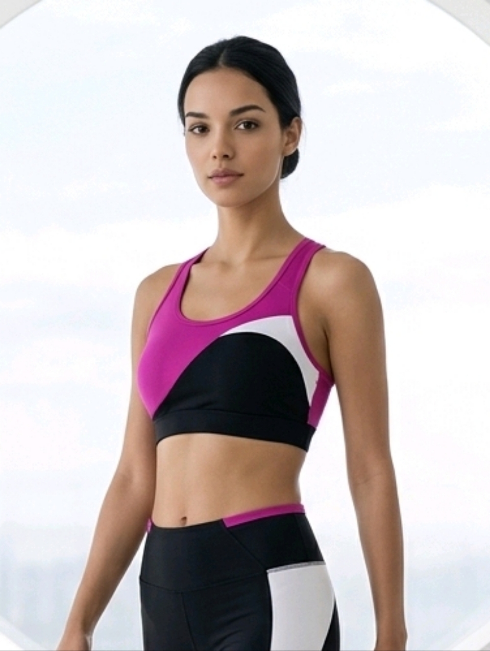 Fabletics Sports Bra Small Pink Black Colorblock High Impact Workout Top